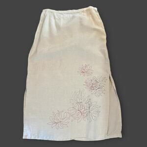 Vintage 90s Cream Linen Midi Skirt Floral Embroidery Venezia Jeans Co Size 14/16
